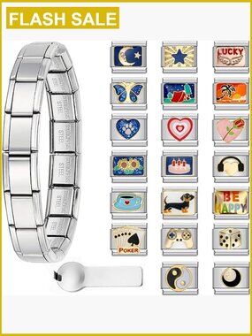 Italian Charm Bracelet 10 or 20 Charms Stainless Steel Adjustable DIY Charm